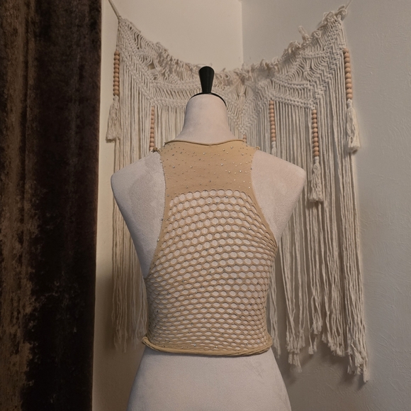 Halter Fishnet Rhinestone Crop Top - Picture 6 of 8